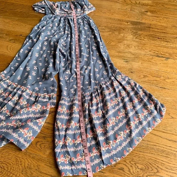 Japna‎ Bohemian Blue Floral Wide Leg Jumpsuit - Picture 10 of 14